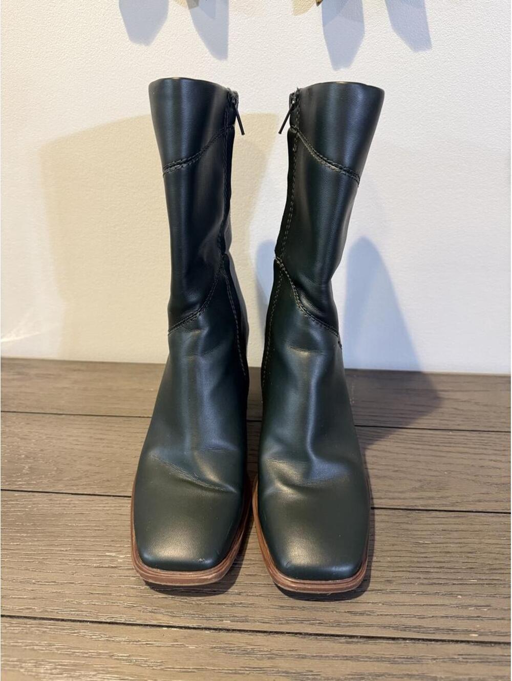 Franco Sarto Women's Dark Green Leather Mid-Calf Boots
